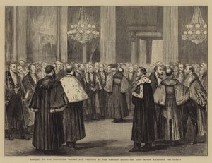 Banquete para os Prefeitos e Reitores Provinciais na Mansion House, o Lord Mayor recebendo os Convidados